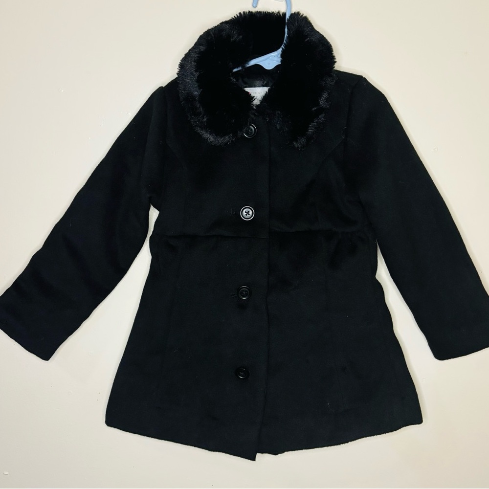 The Children's Place Black Pea Coat with Faux Fur Collar